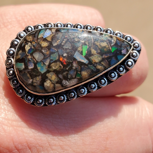 New Copper Ethiopian Opal 925 Silver Ring. - Picture 9 of 10